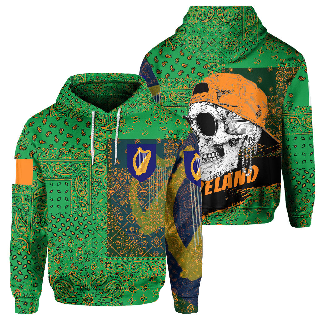 Ireland Hoodie Paisley Flag And Skull Style 1