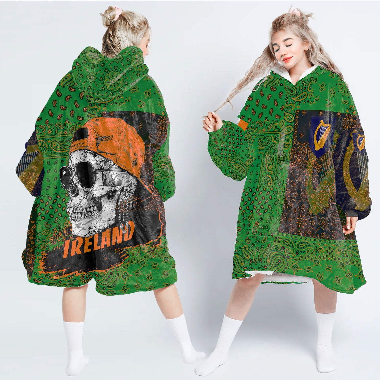 Ireland Hoodie Blanket Paisley Flag And Skull Style 1