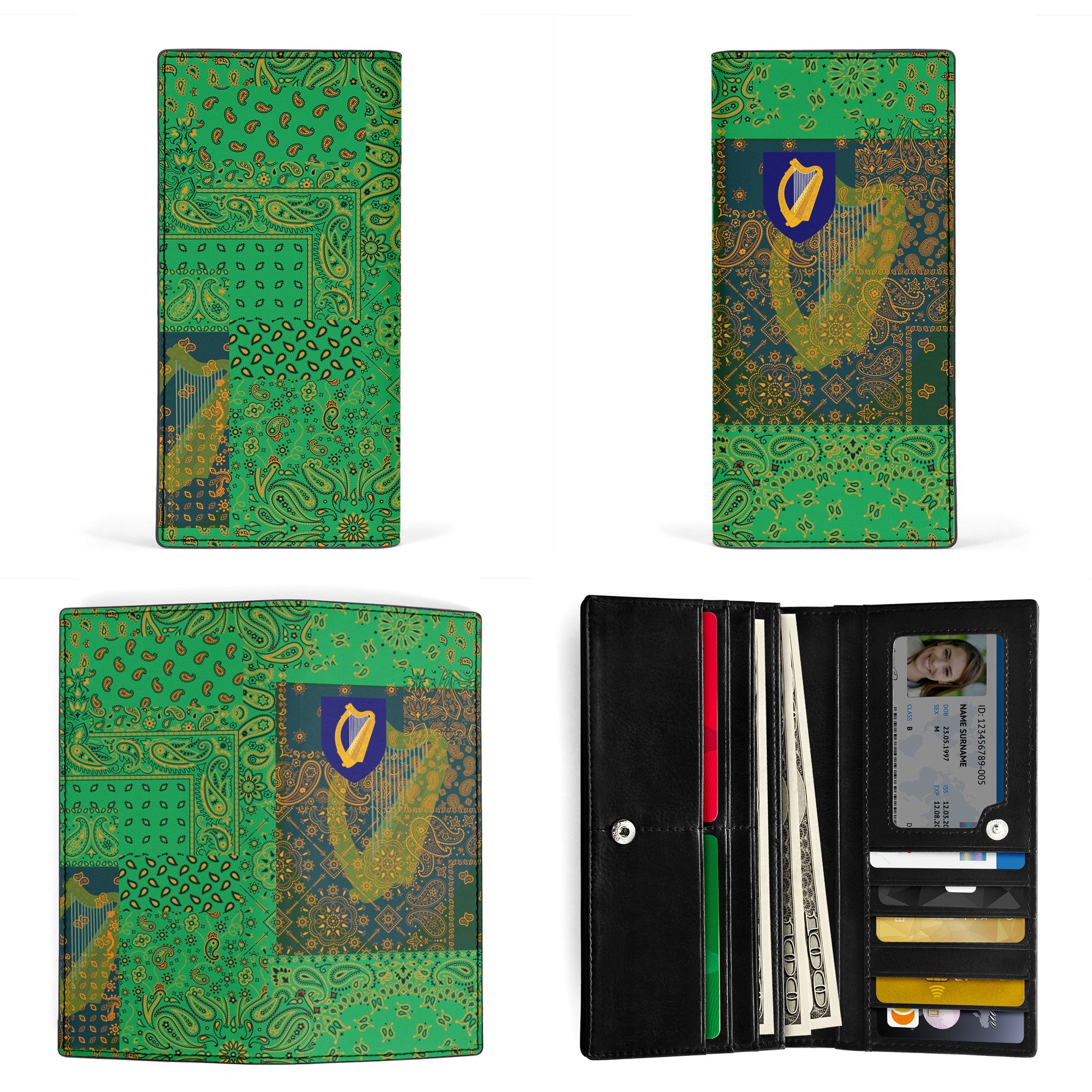 Ireland Leather Wallet Paisley Flag And Skull Style 3