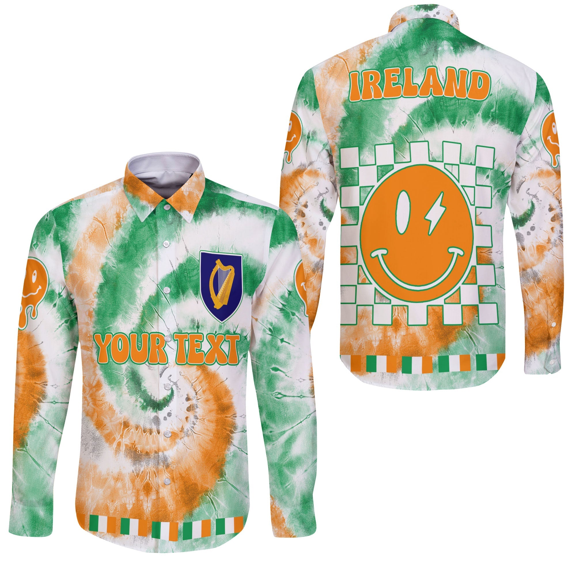 Ireland Long Sleeve Button Shirt Custom Tie Dye Style 3