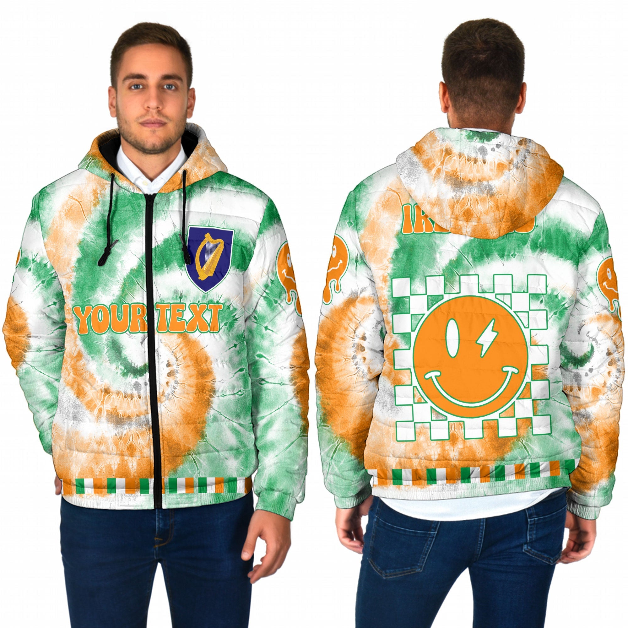 Ireland Men Hooded Padded Jacket Custom Tie Dye Style 1