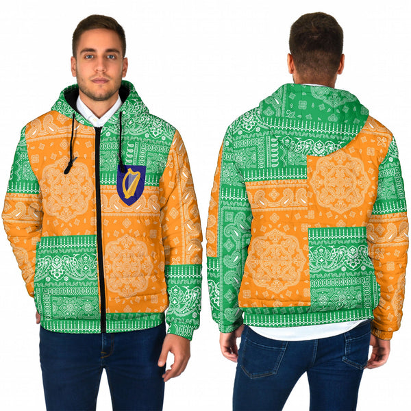 Ireland Men Hooded Padded Jacket Flag And Paisley Basic Style 1