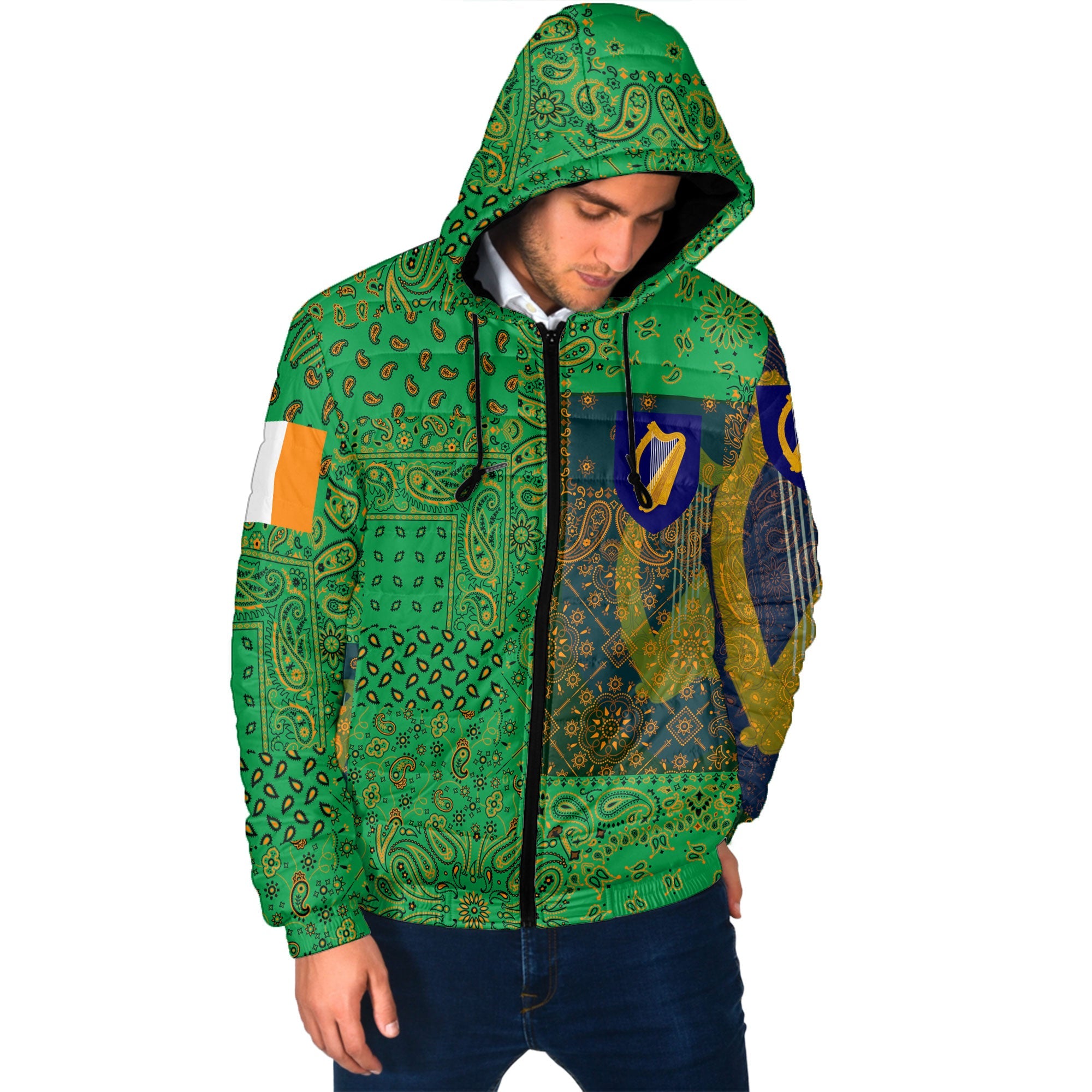 Ireland Men Hooded Padded Jacket Paisley Flag And Skull Style 2