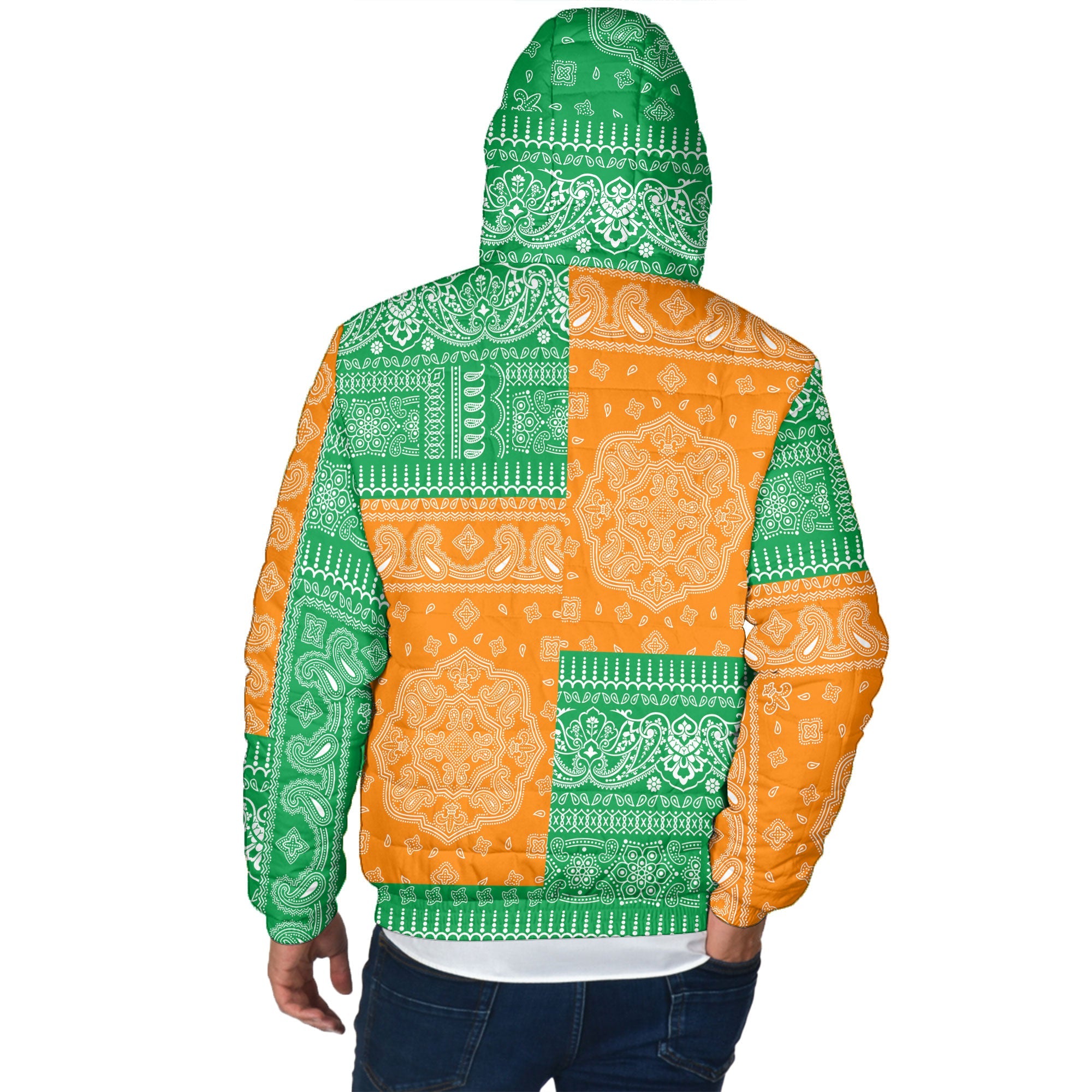 Ireland Men Hooded Padded Jacket Flag And Paisley Basic Style 3