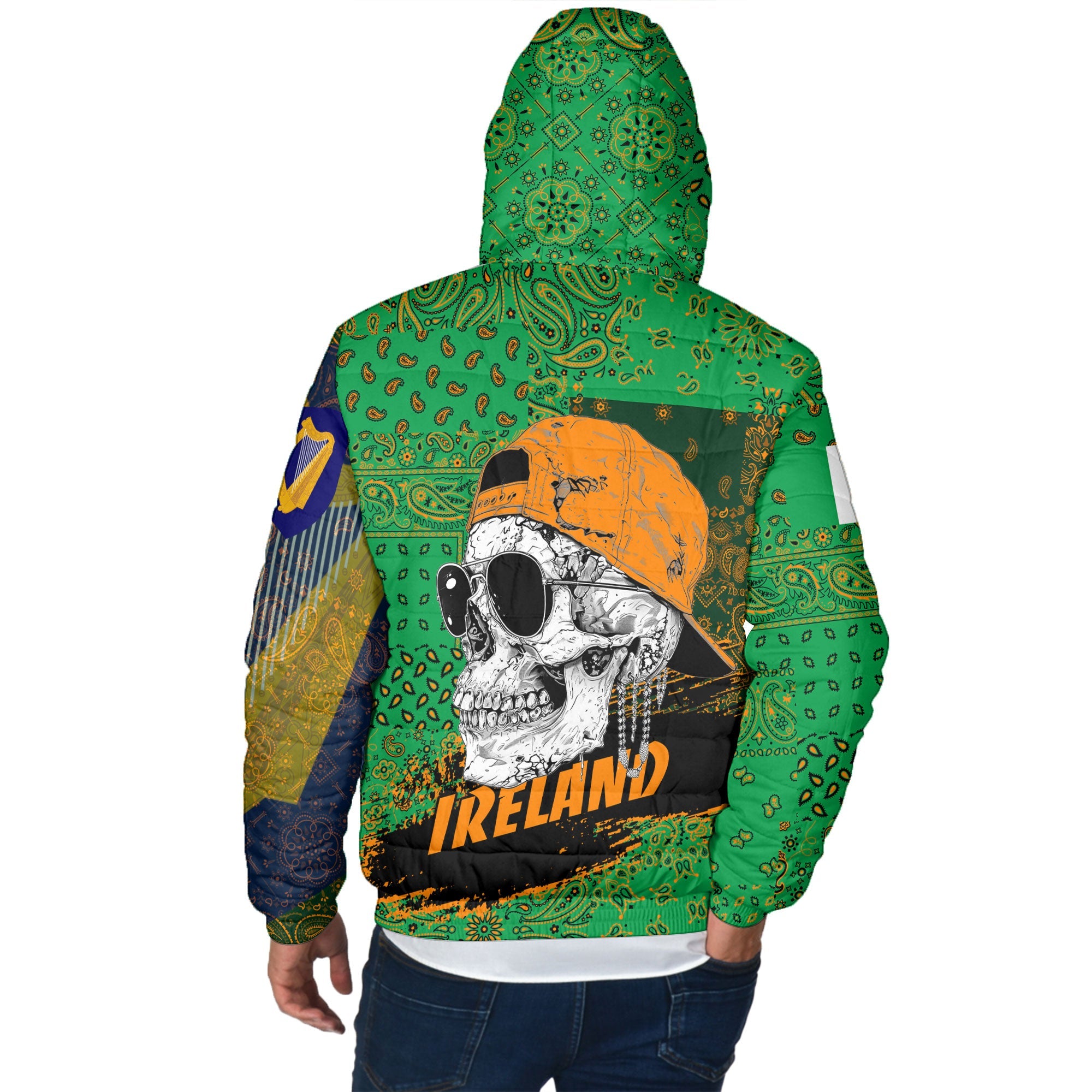 Ireland Men Hooded Padded Jacket Paisley Flag And Skull Style 3