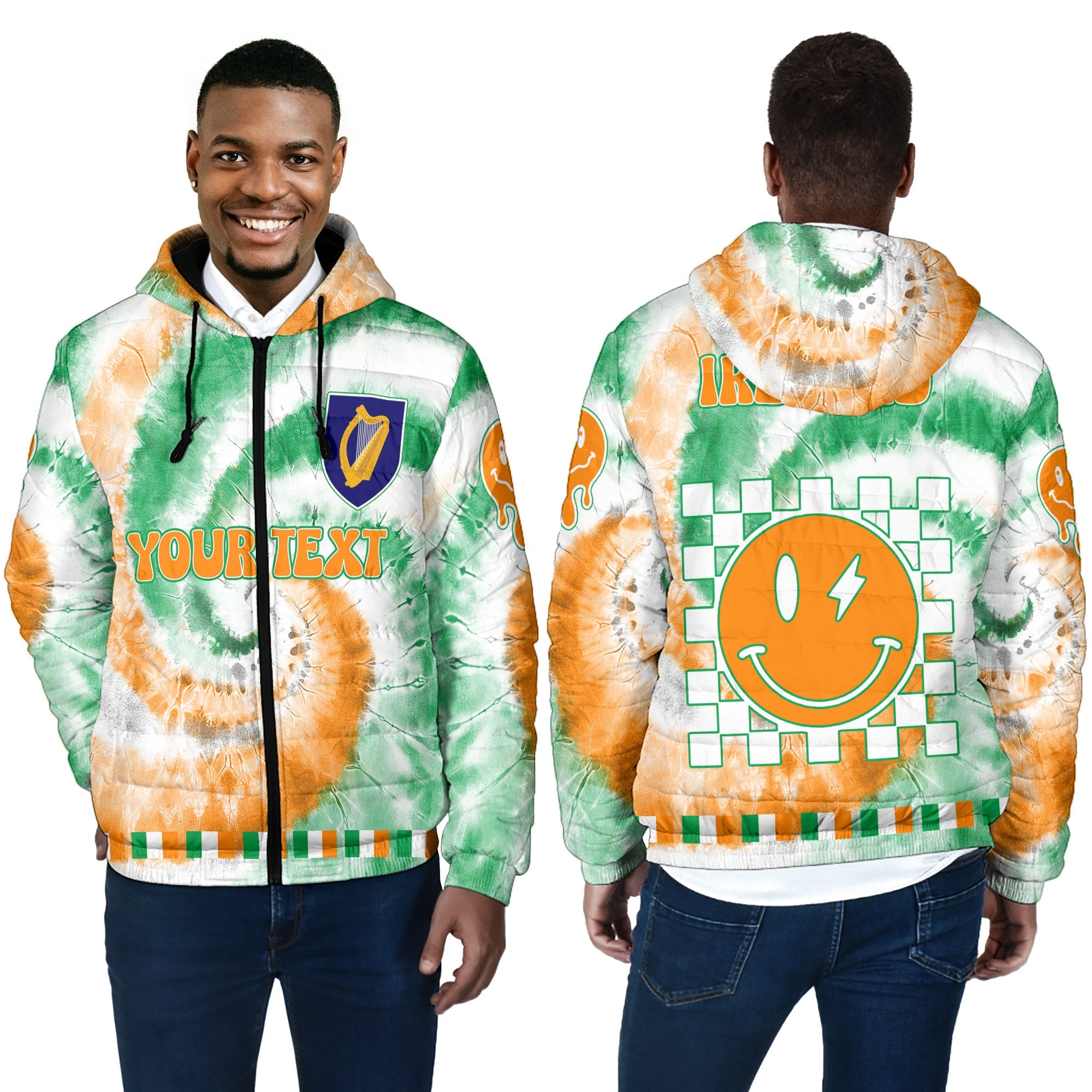 Ireland Men Hooded Padded Jacket Custom Tie Dye Style 4