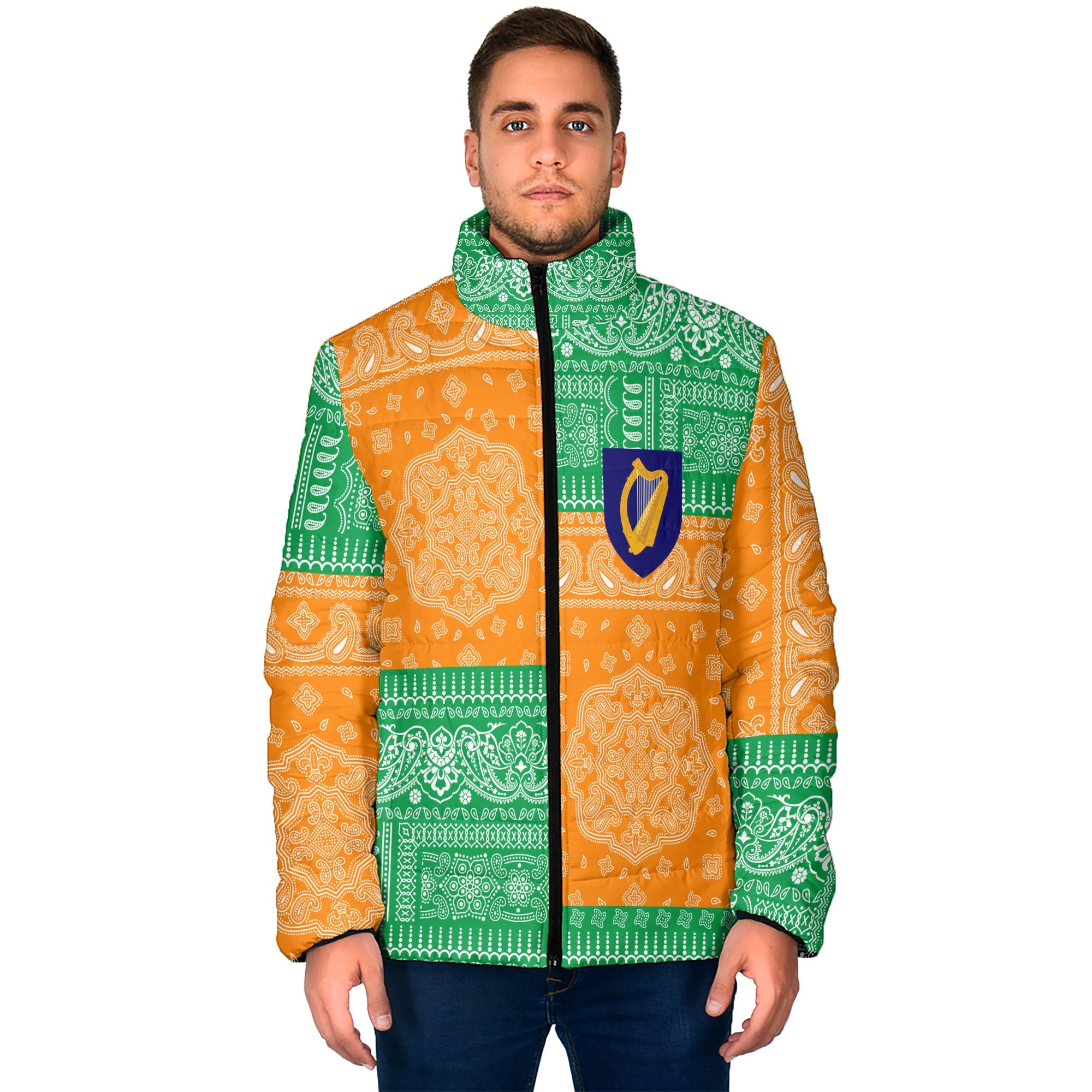 Ireland Men Padded Jacket Flag And Paisley Basic Style 1