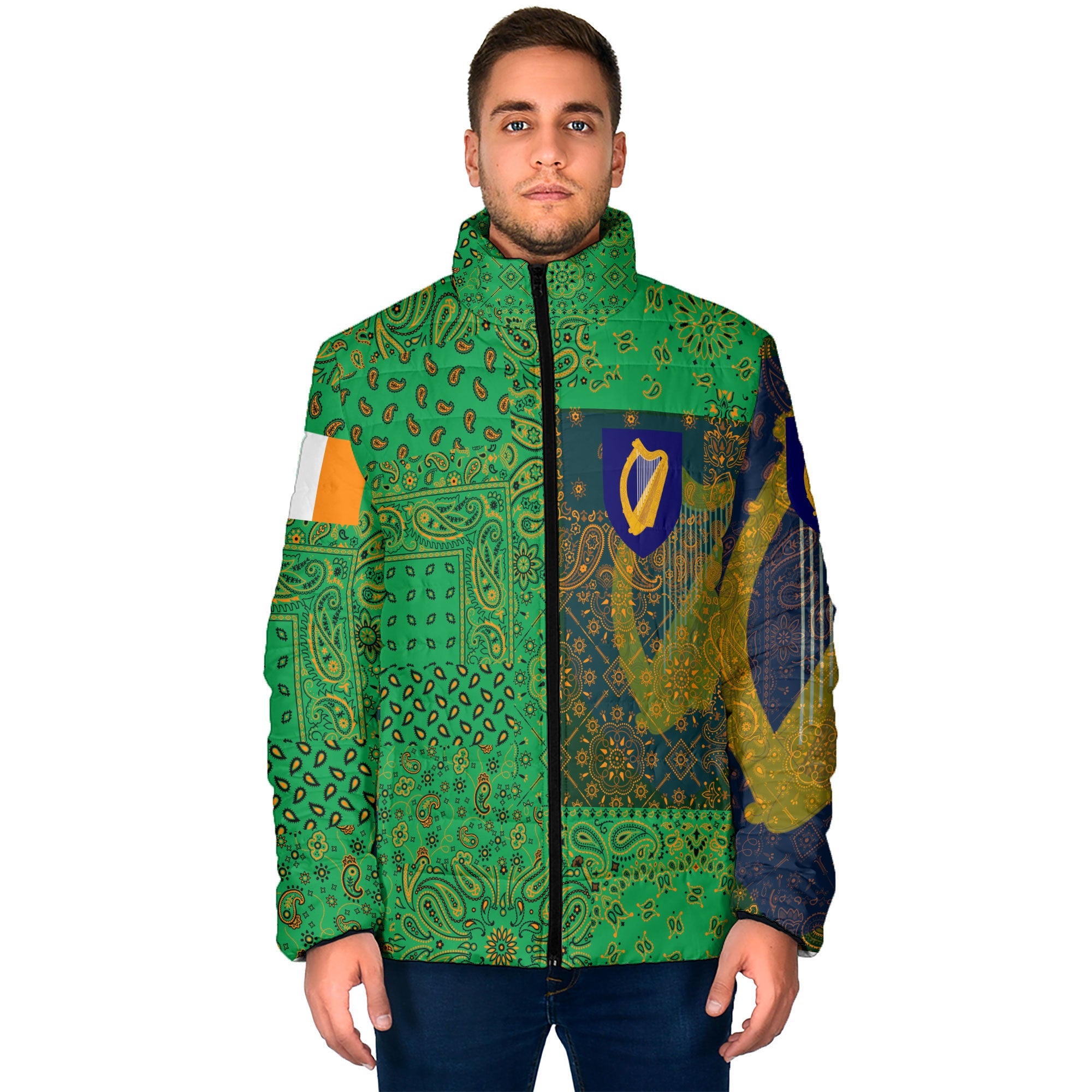 Ireland Men Padded Jacket Paisley Flag And Skull Style 1