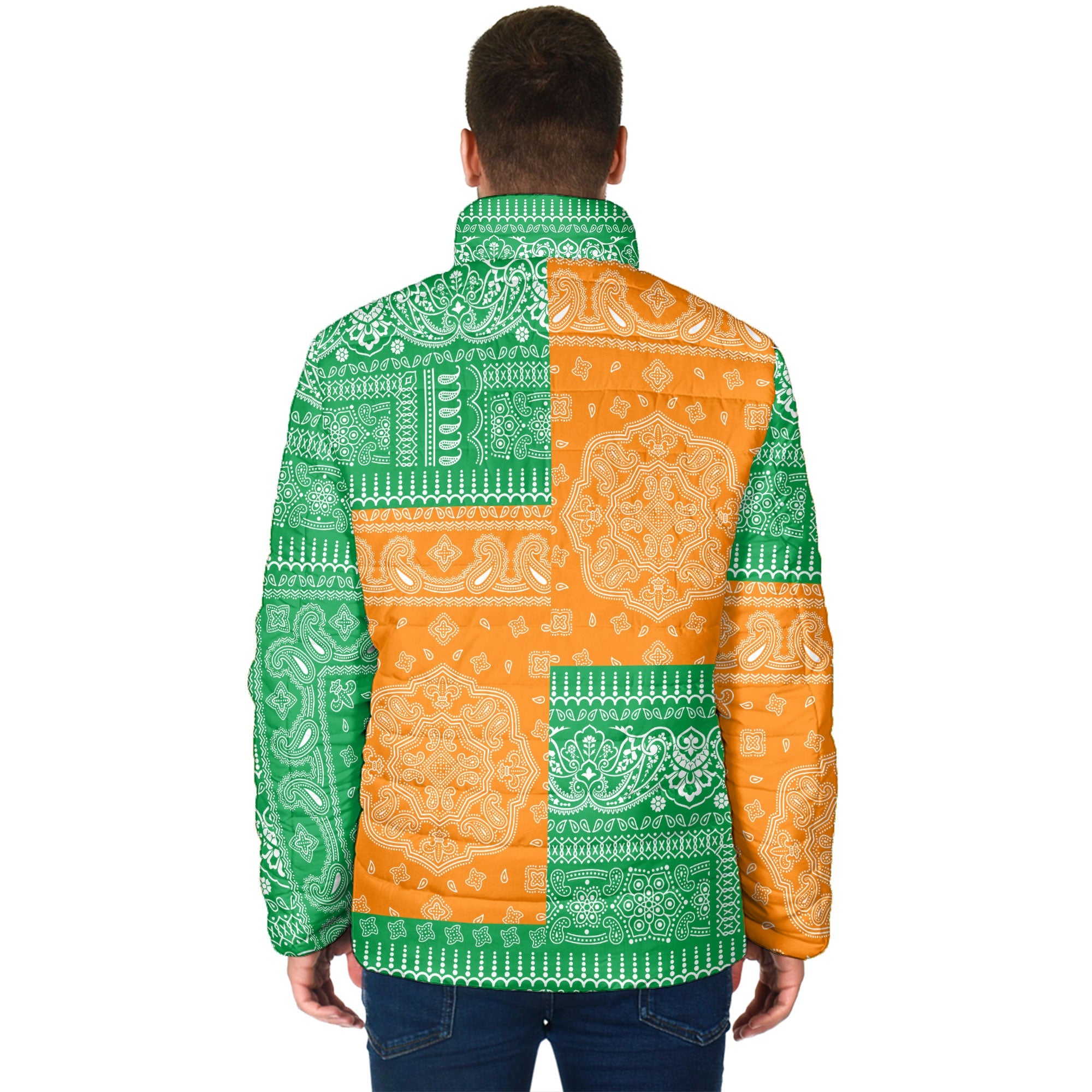 Ireland Men Padded Jacket Flag And Paisley Basic Style 2