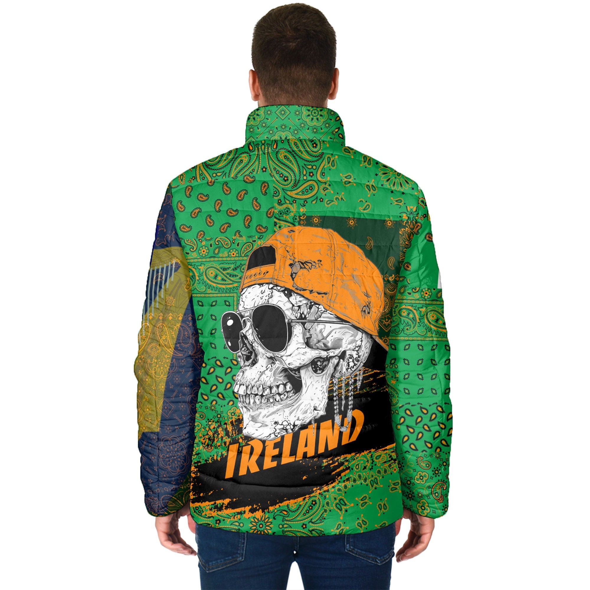 Ireland Men Padded Jacket Paisley Flag And Skull Style 2