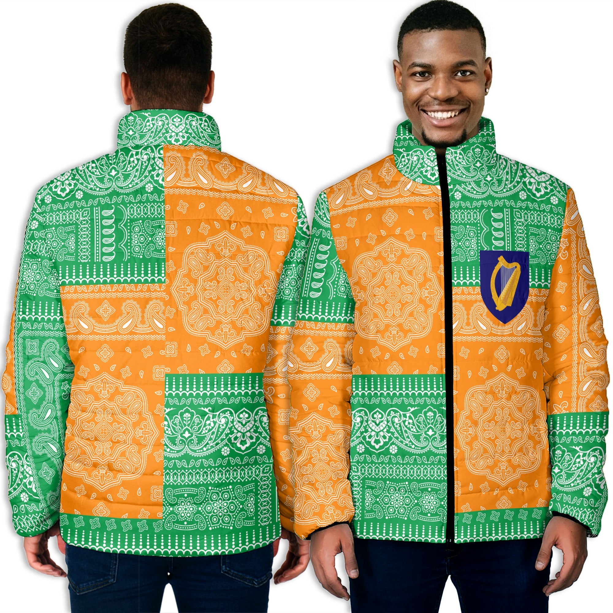 Ireland Men Padded Jacket Flag And Paisley Basic Style 5