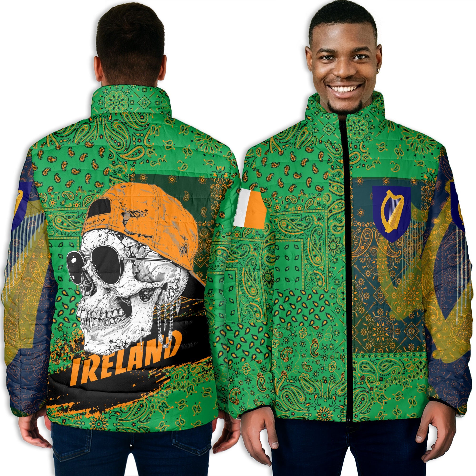 Ireland Men Padded Jacket Paisley Flag And Skull Style 5