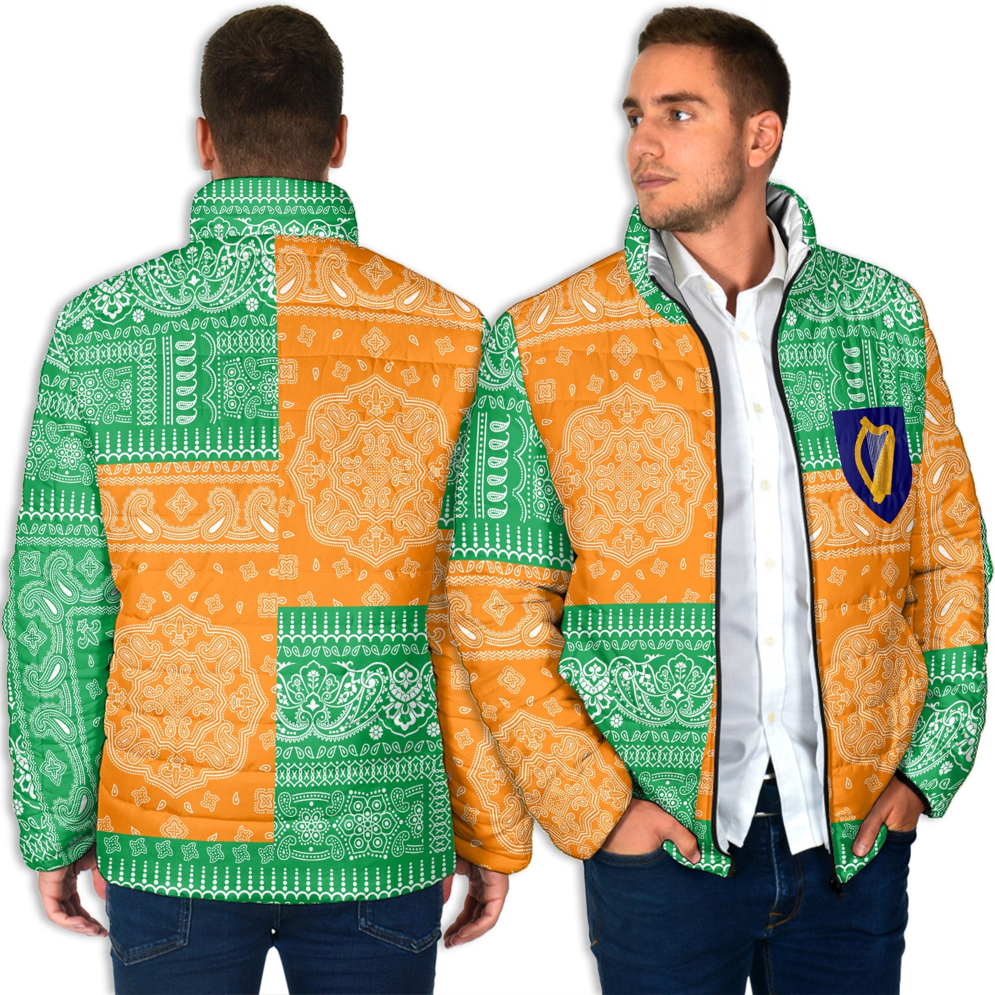 Ireland Men Padded Jacket Flag And Paisley Basic Style 6