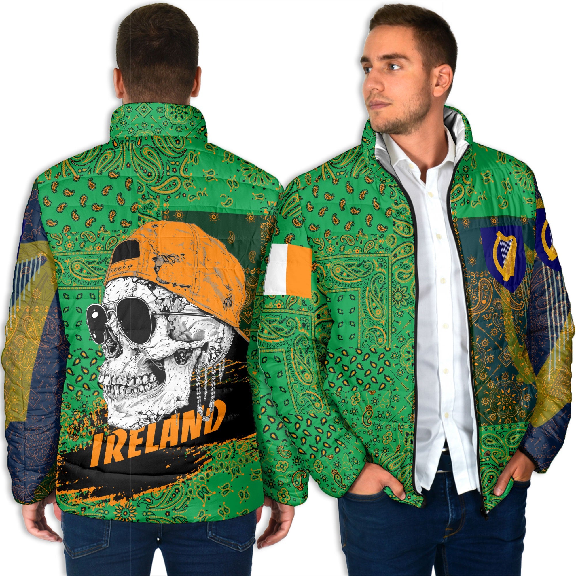 Ireland Men Padded Jacket Paisley Flag And Skull Style 6