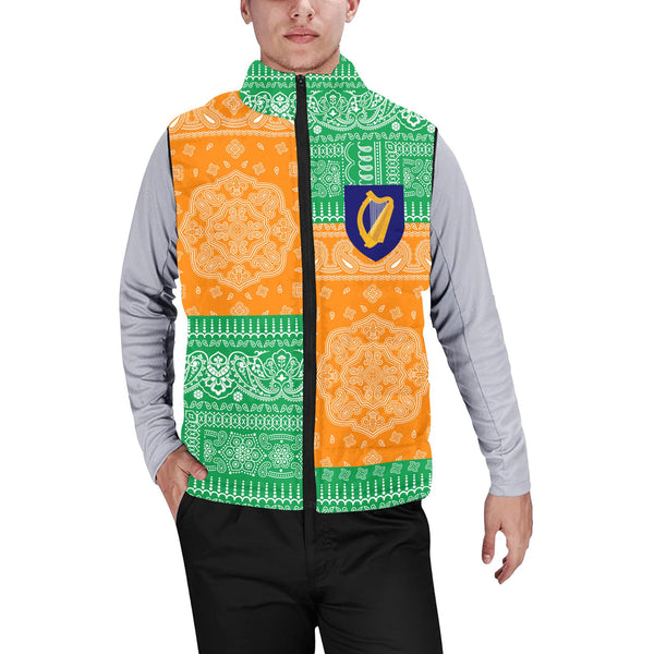 Ireland Men Padded Jacket Vest Flag And Paisley Basic Style 1