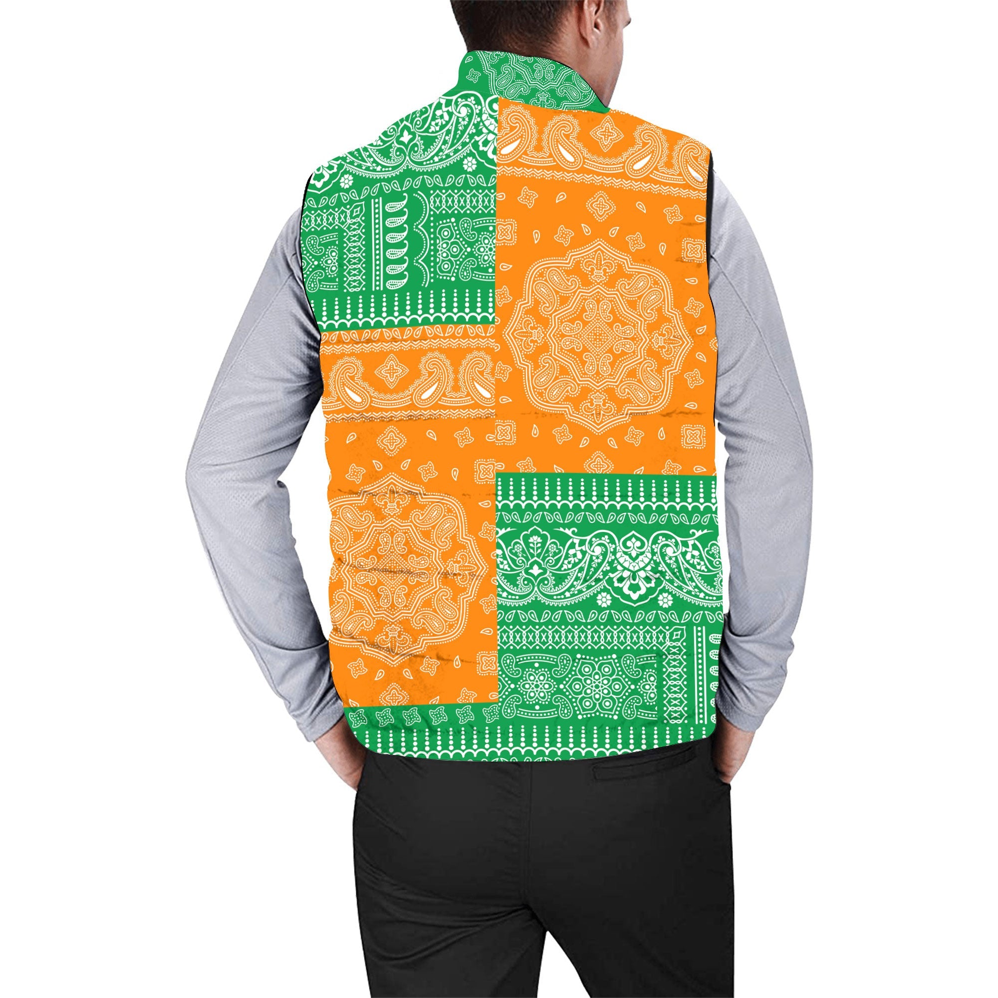 Ireland Men Padded Jacket Vest Flag And Paisley Basic Style 2