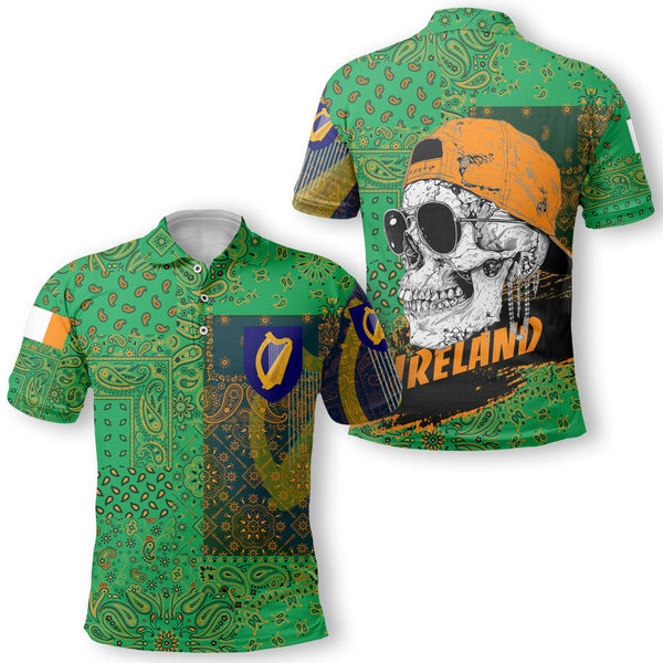 Ireland Polo Shirt Paisley Flag And Skull Style 1