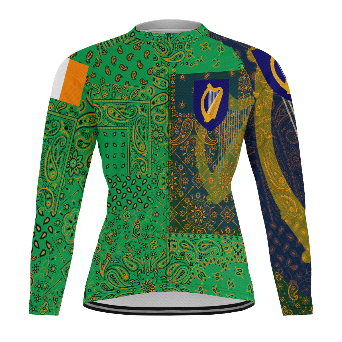 Ireland Raglan Men Cycling Jersey Long Sleeve Paisley Flag And Skull Style 1