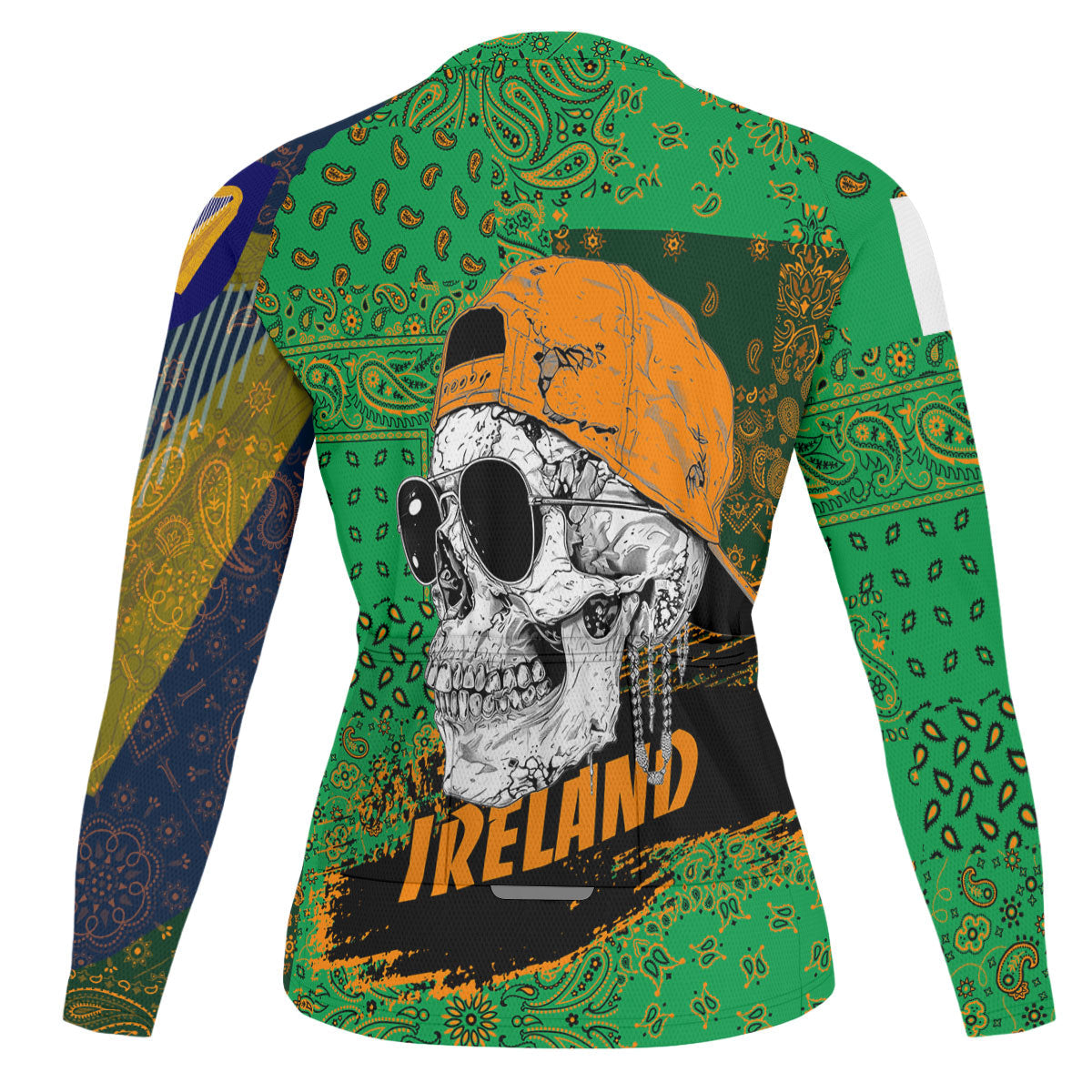 Ireland Raglan Men Cycling Jersey Long Sleeve Paisley Flag And Skull Style 2