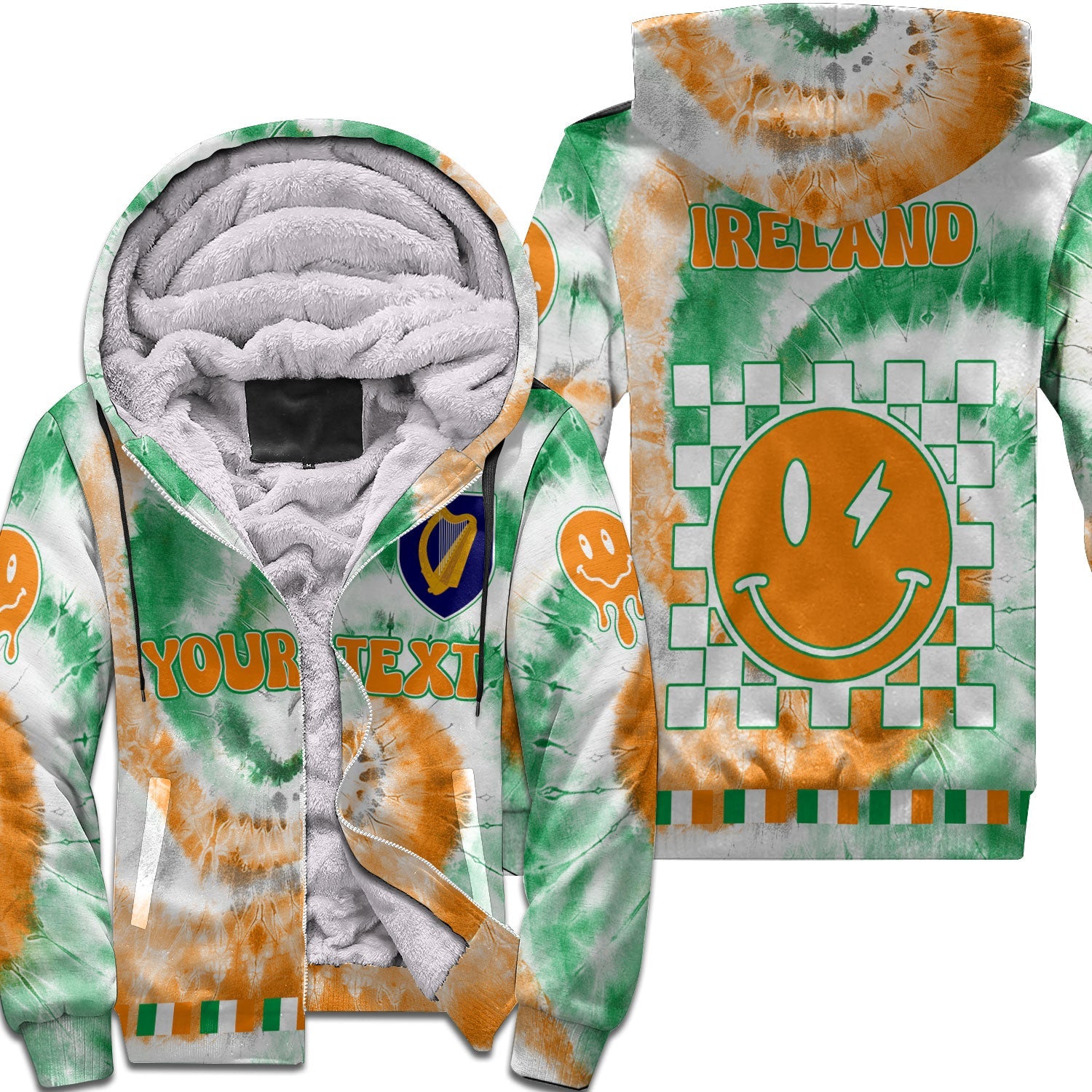 Ireland Sherpa Hoodie Custom Tie Dye Style 1