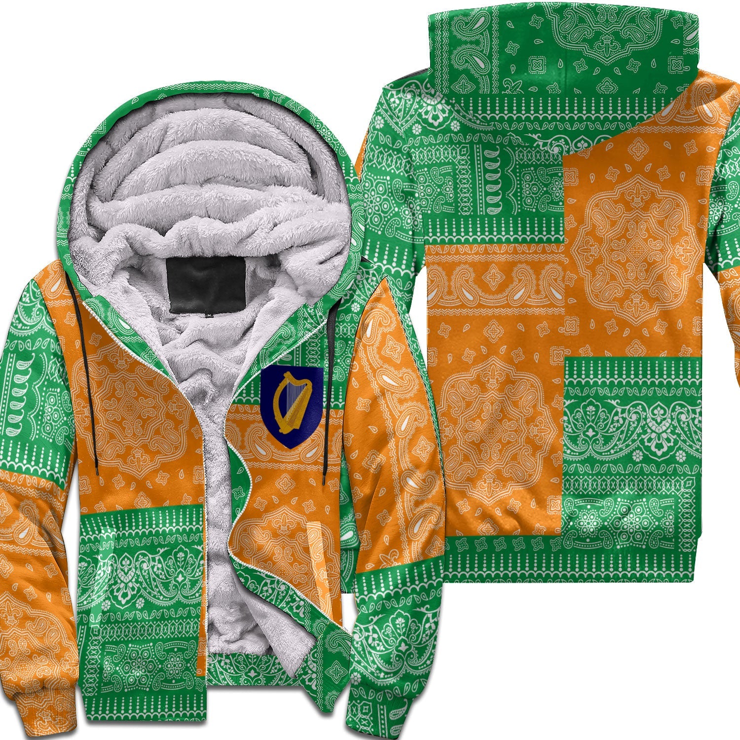 Ireland Sherpa Hoodie Flag And Paisley Basic Style 1