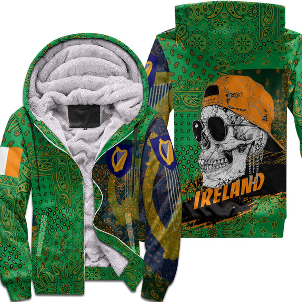 Ireland Sherpa Hoodie Paisley Flag And Skull Style 1