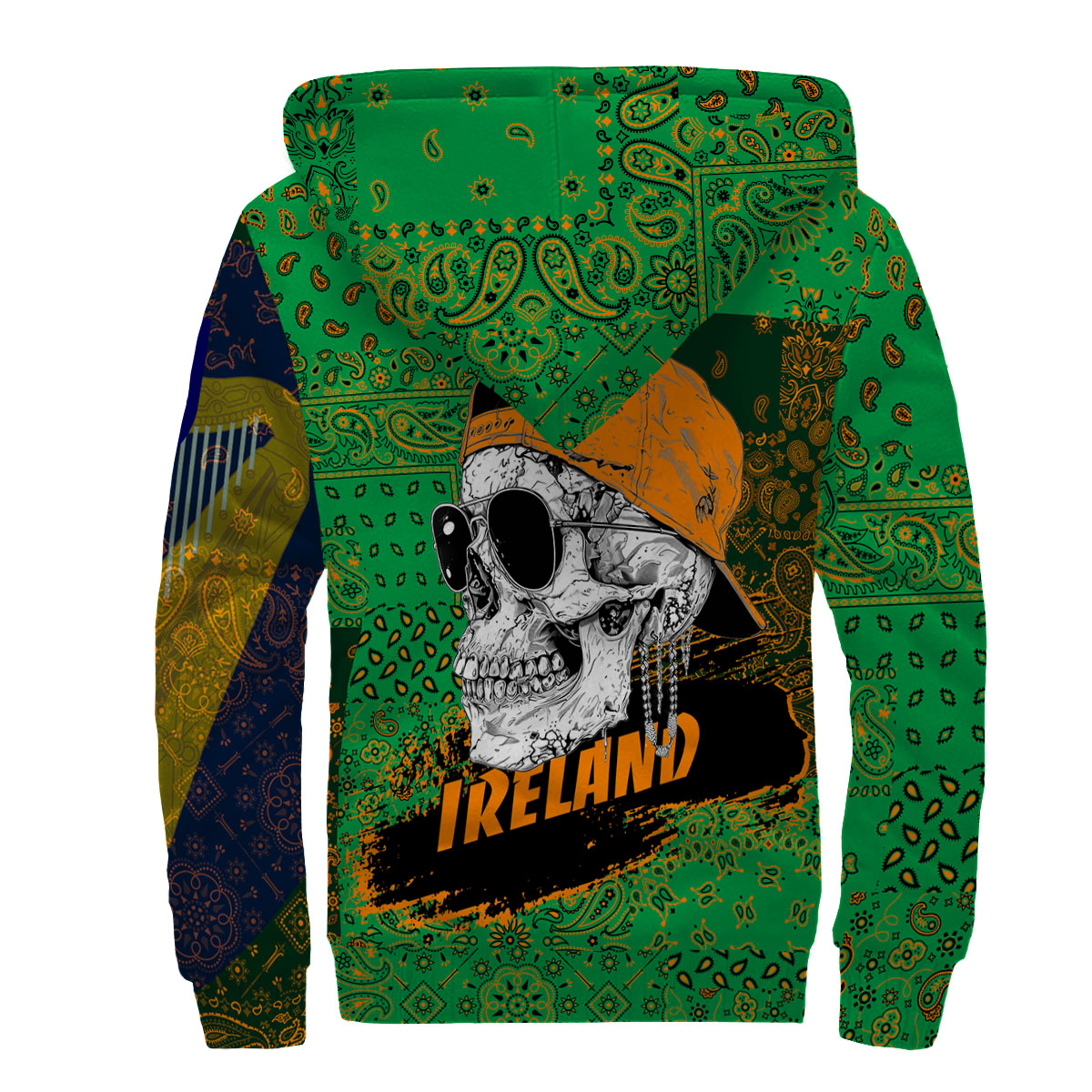 Ireland Sherpa Hoodie Paisley Flag And Skull Style 2