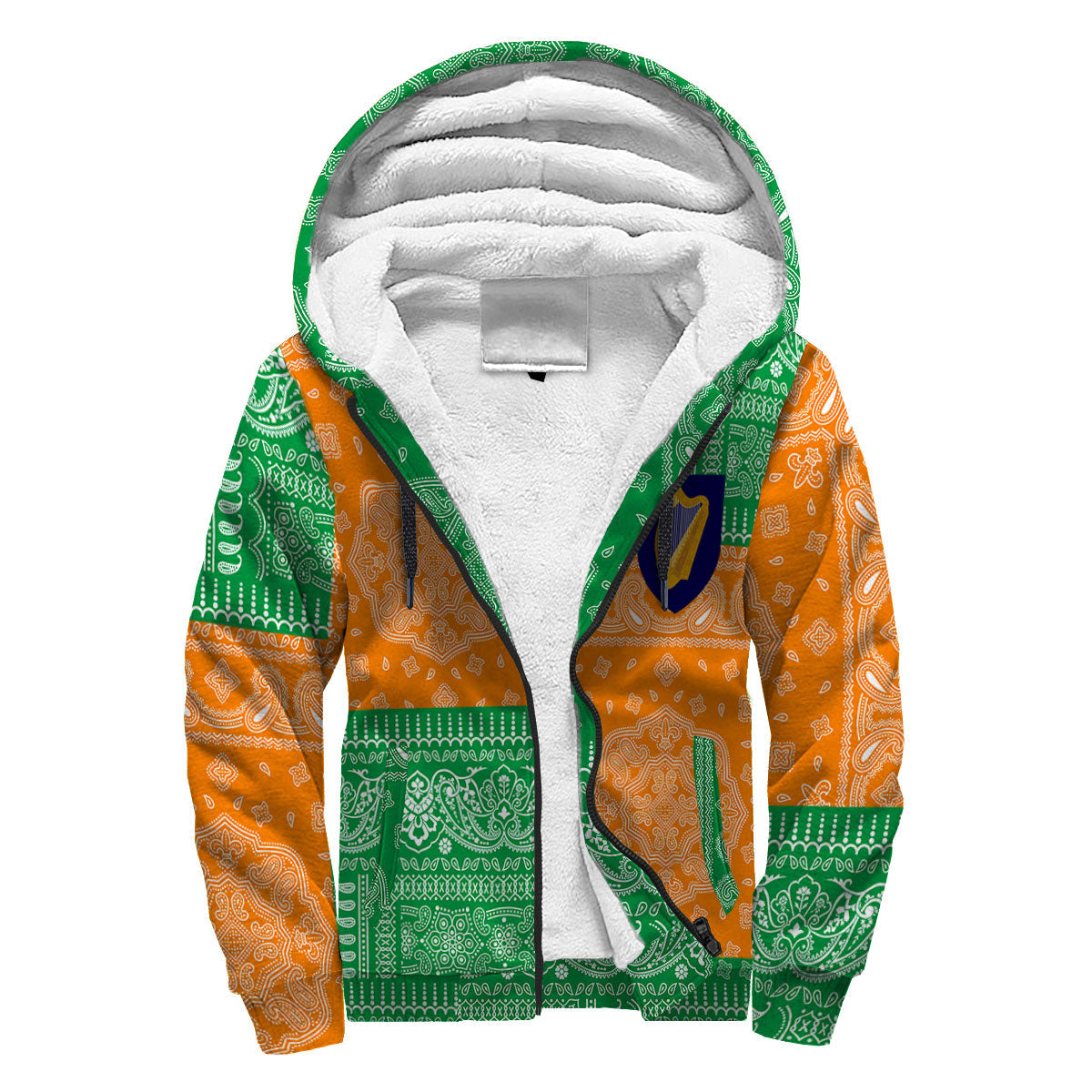 Ireland Sherpa Hoodie Flag And Paisley Basic Style 3