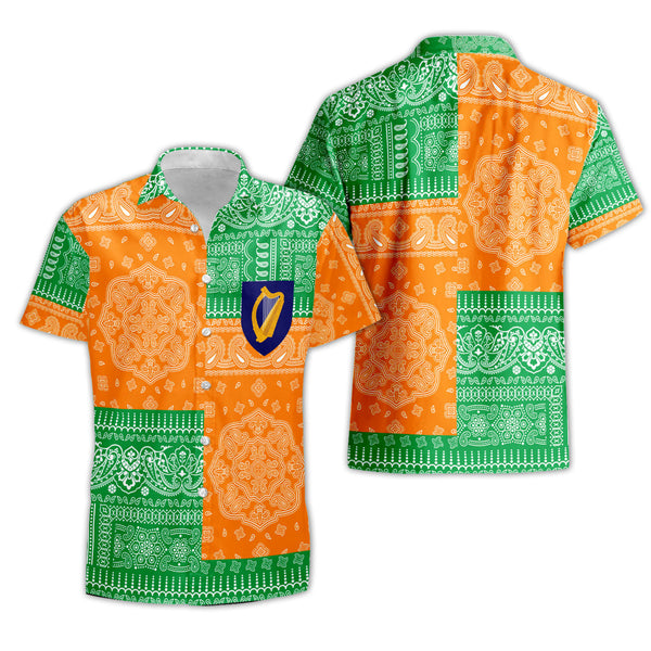 Ireland Short Sleeve Shirt Flag And Paisley Basic Style 1