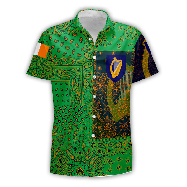 Ireland Short Sleeve Shirt Paisley Flag And Skull Style 1