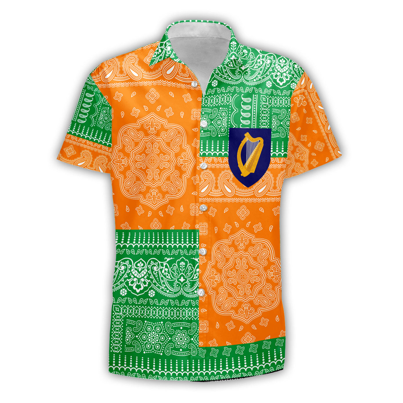 Ireland Short Sleeve Shirt Flag And Paisley Basic Style 2