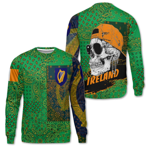 Ireland Sweatshirt Paisley Flag And Skull Style 1