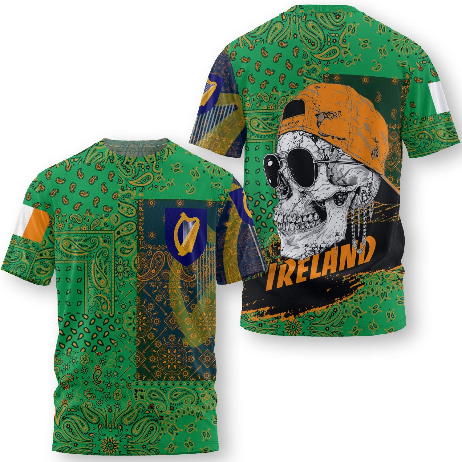 Ireland T Shirt Paisley Flag And Skull Style 3