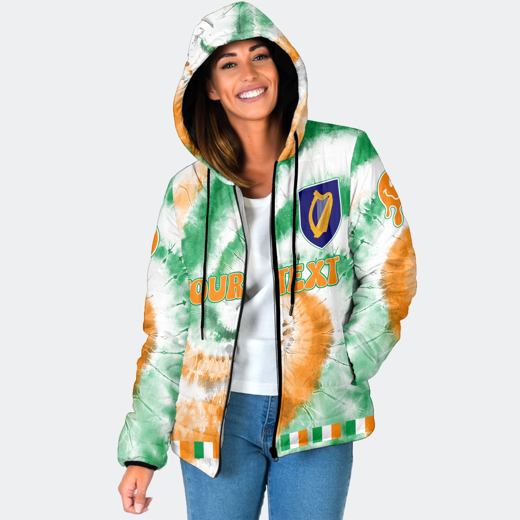 Ireland Women Hooded Padded Jacket Custom Tie Dye Style 1