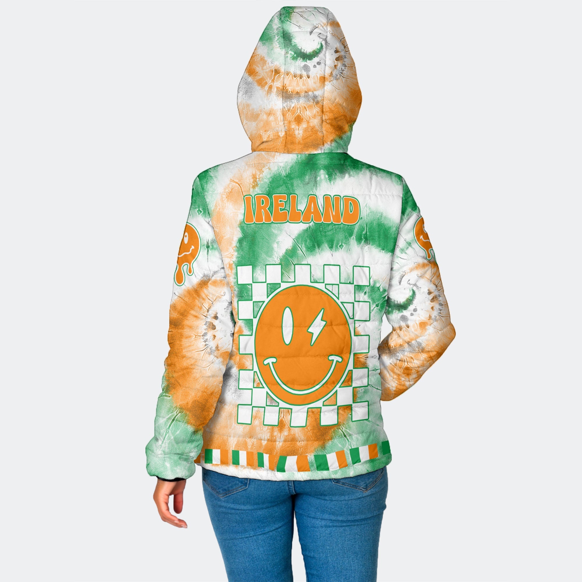 Ireland Women Hooded Padded Jacket Custom Tie Dye Style 2