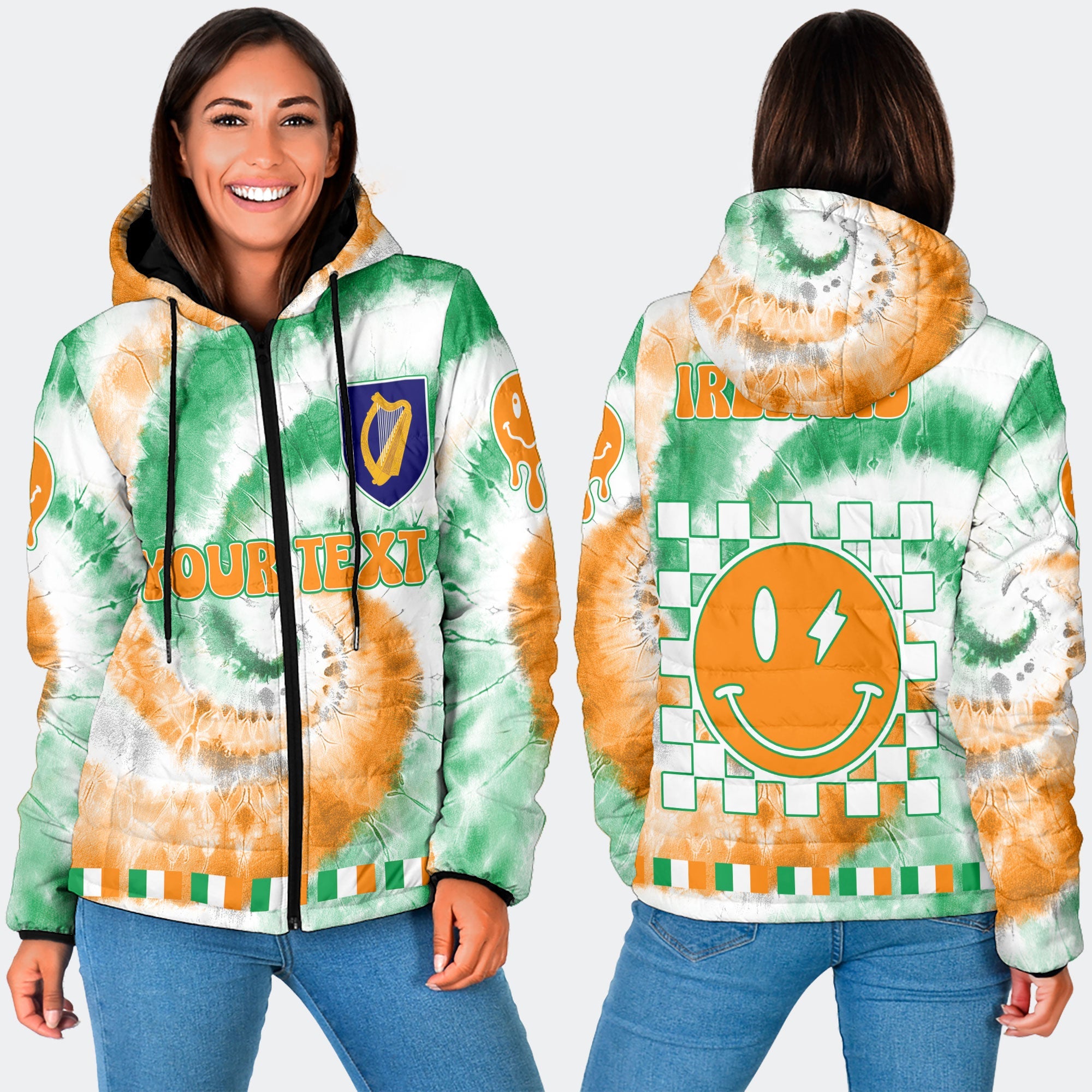 Ireland Women Hooded Padded Jacket Custom Tie Dye Style 3