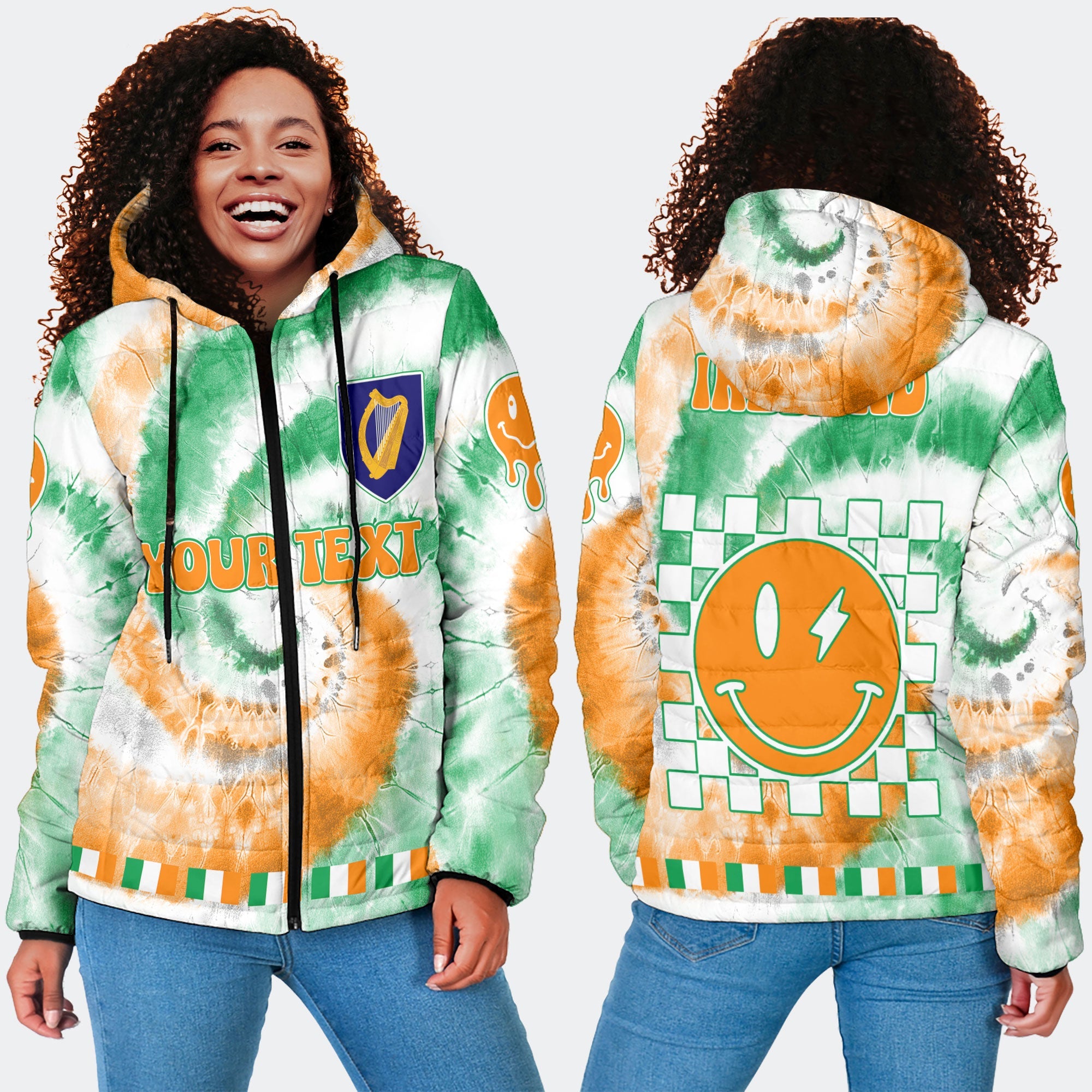 Ireland Women Hooded Padded Jacket Custom Tie Dye Style 4