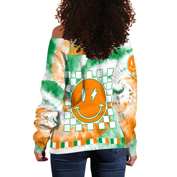 Ireland Women Off Shoulder Sweatshirt Custom Tie Dye Style 1