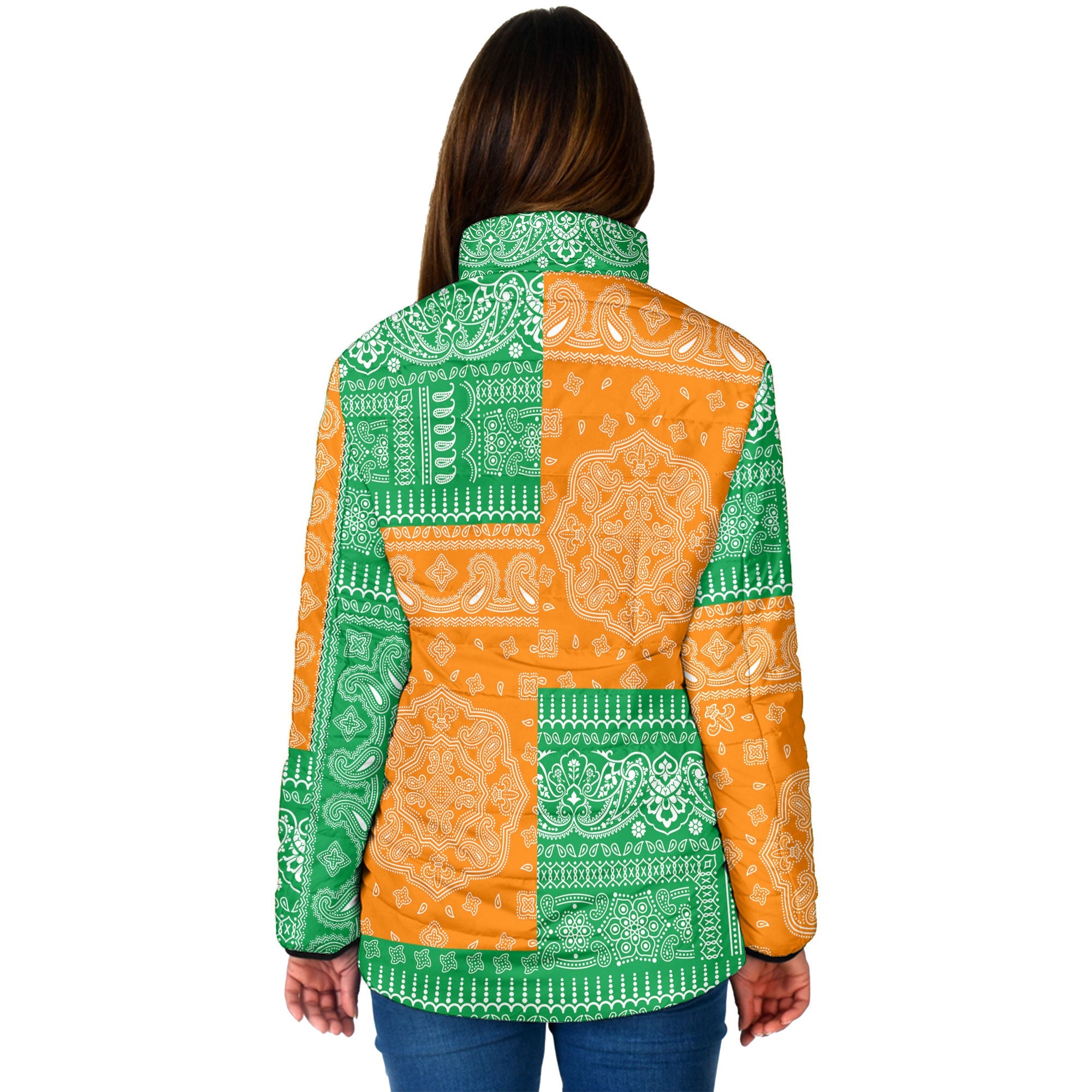 Ireland Women Padded Jacket Flag And Paisley Basic Style 2