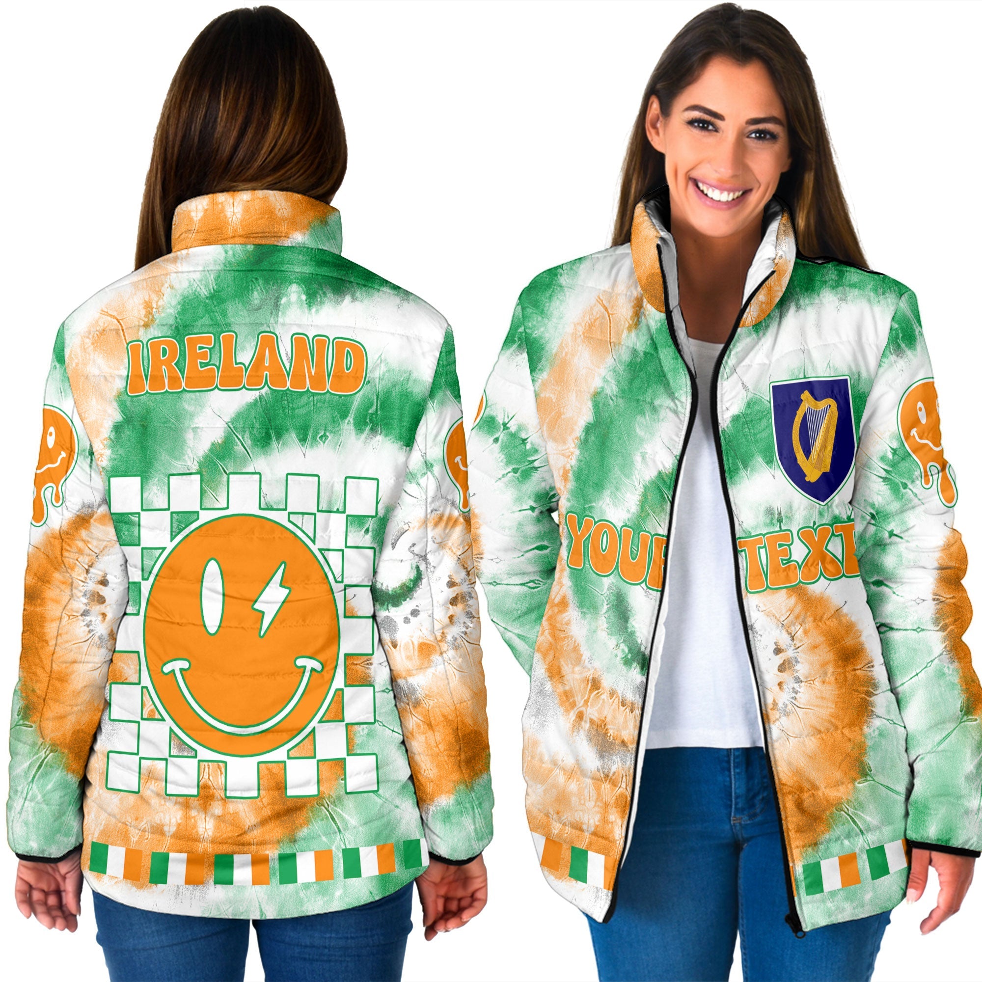 Ireland Women Padded Jacket Custom Tie Dye Style 3