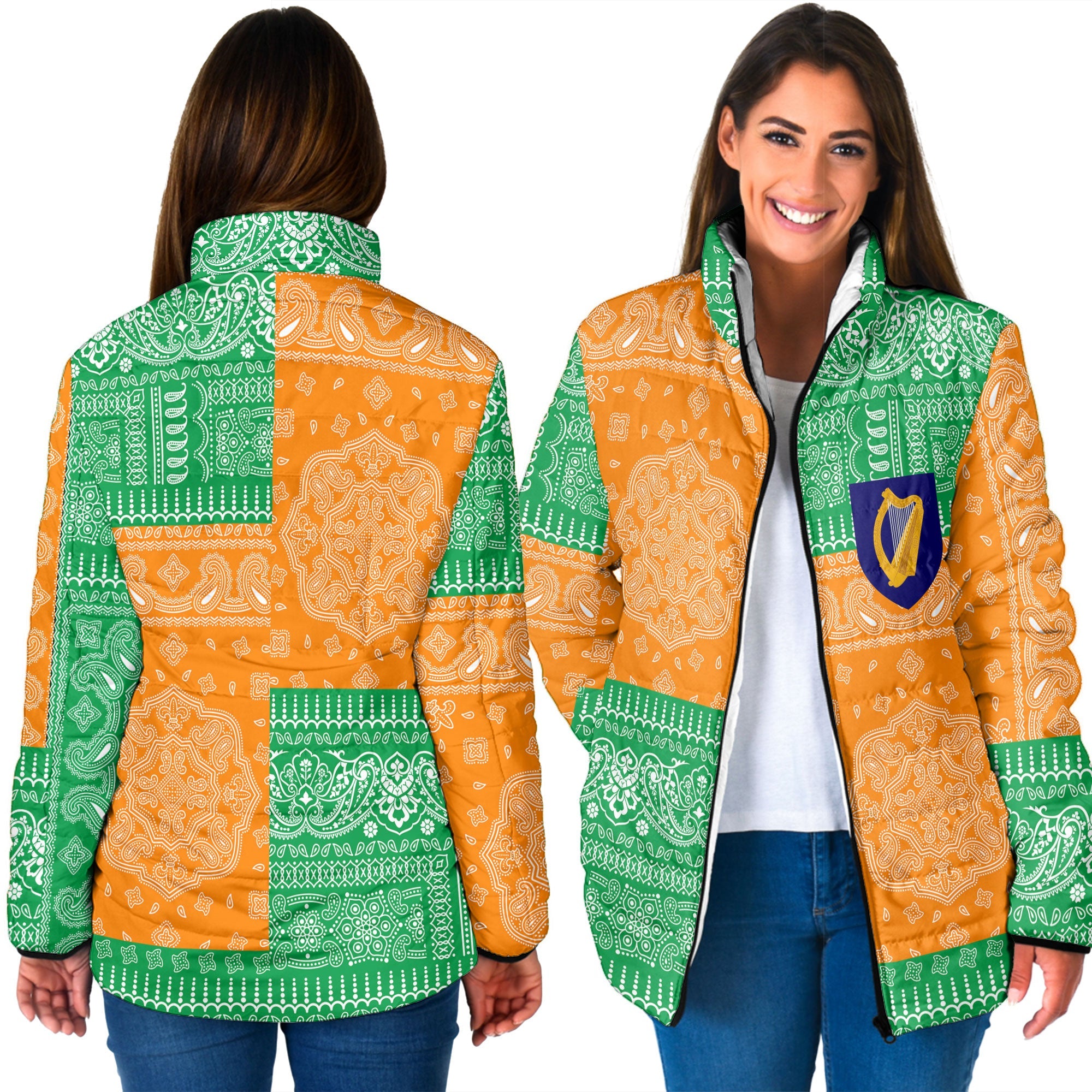 Ireland Women Padded Jacket Flag And Paisley Basic Style 3