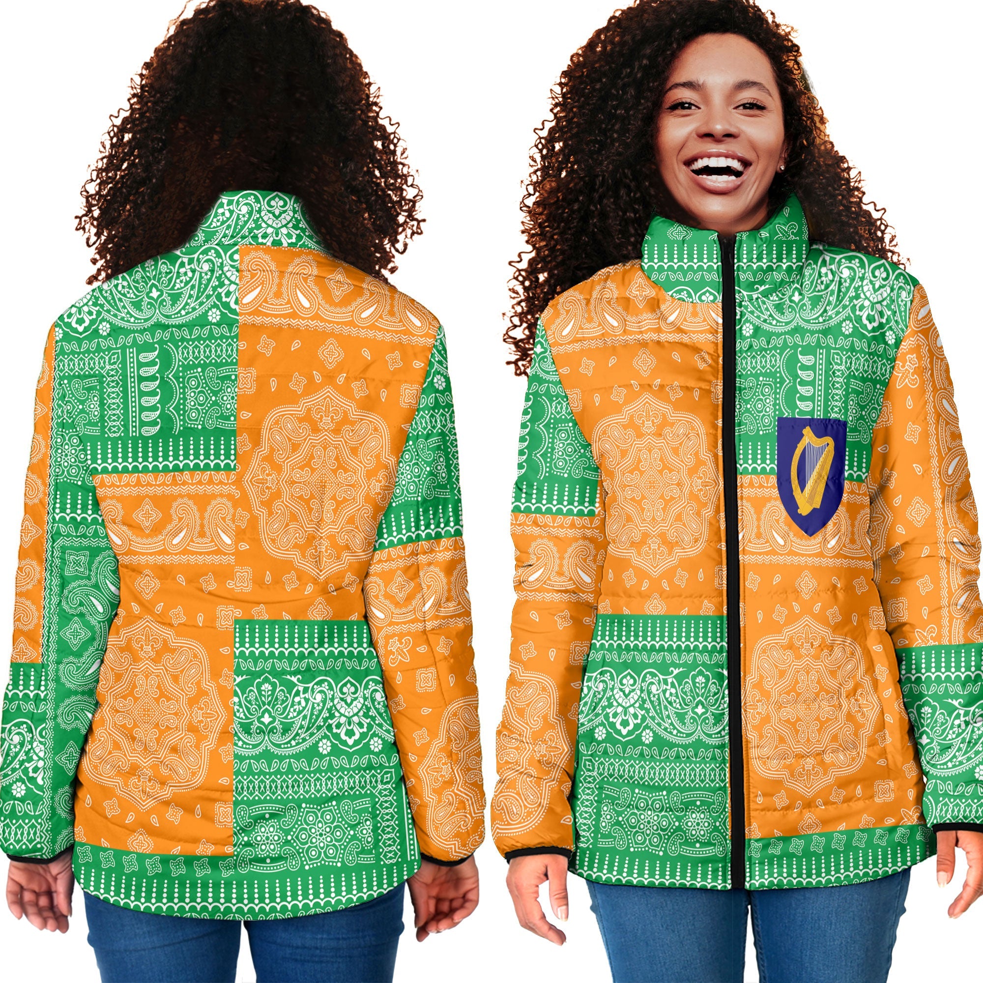 Ireland Women Padded Jacket Flag And Paisley Basic Style 4