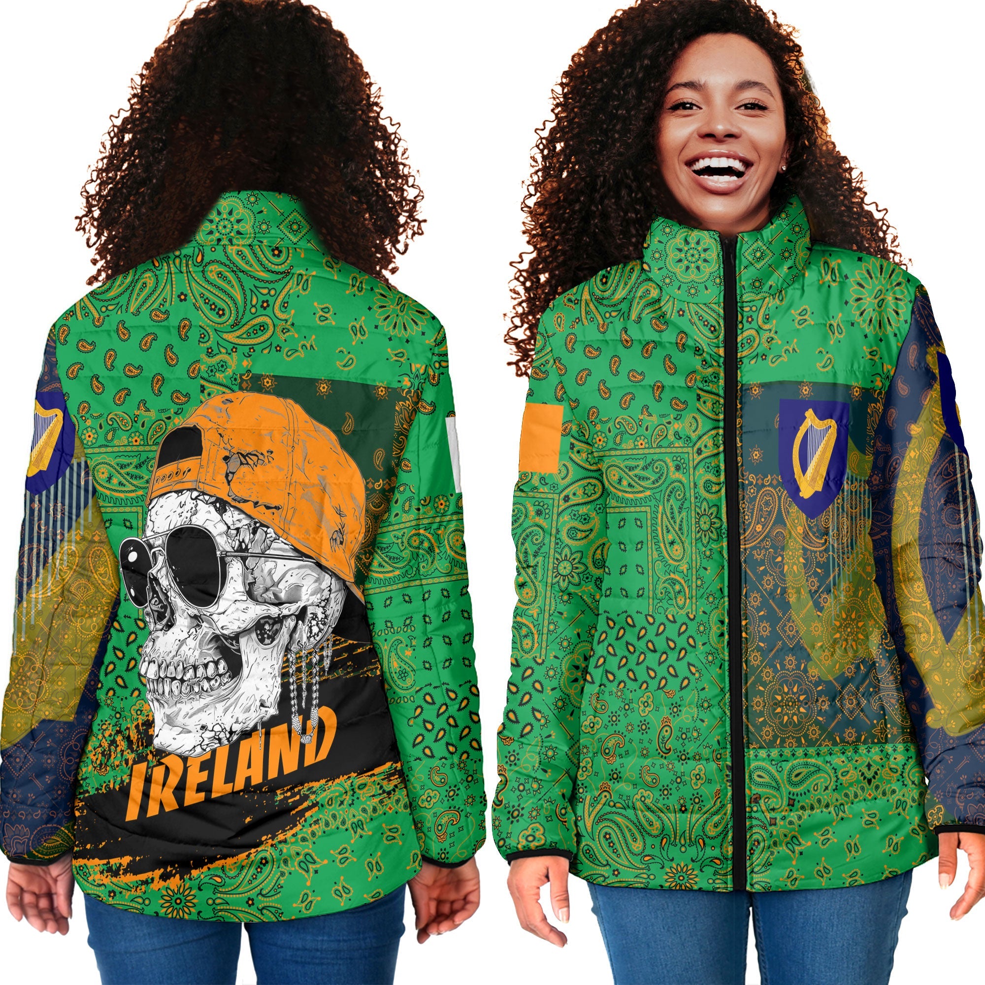 Ireland Women Padded Jacket Paisley Flag And Skull Style 4