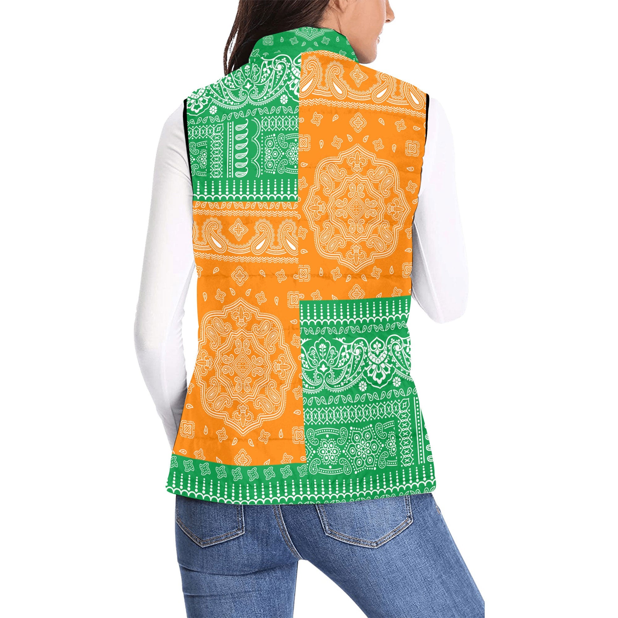 Ireland Women Padded Jacket Vest Flag And Paisley Basic Style 2