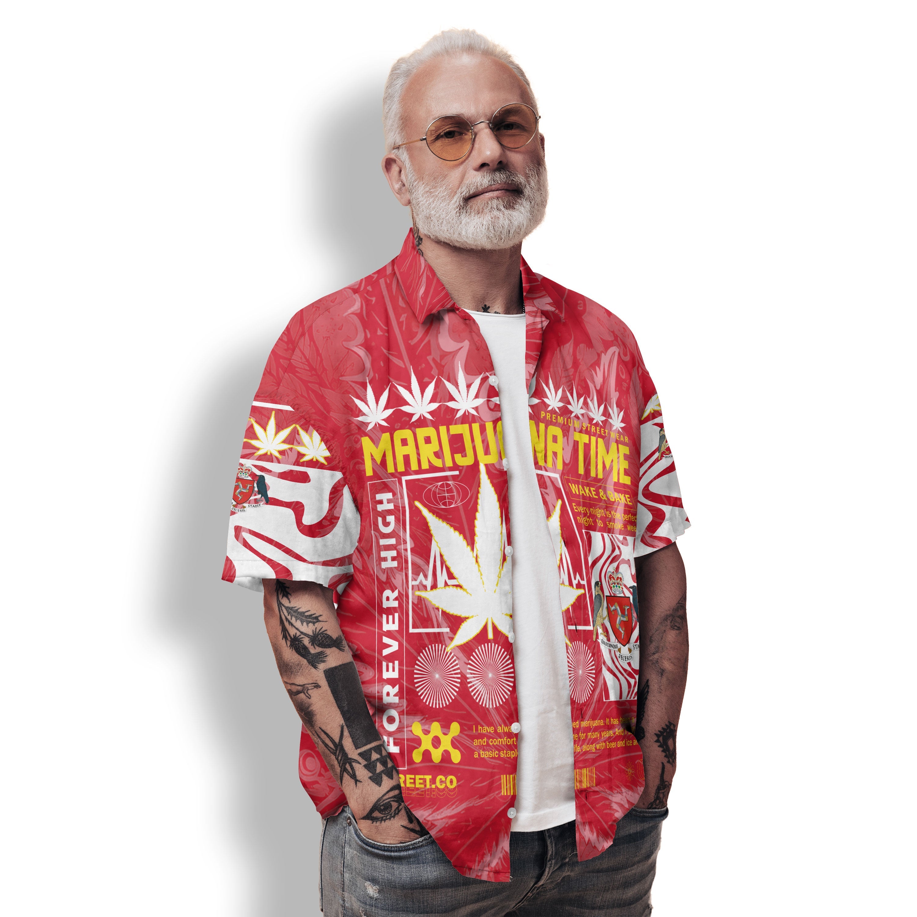 Isle of Man Hawaiian Shirt Flag & Coat Of Arms Marijuanas Style