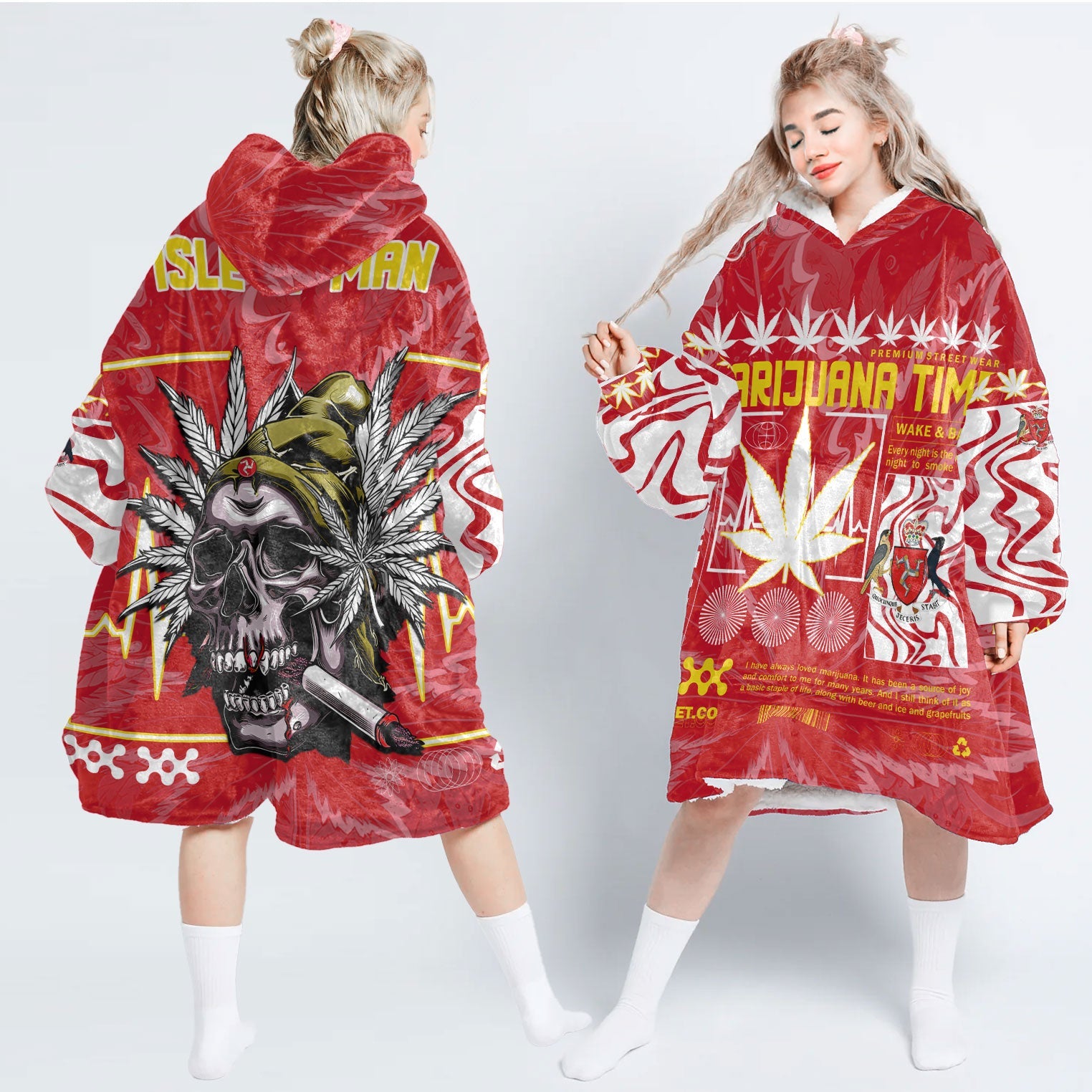 Isle of Man Snug Hoodie Flag & Coat Of Arms Marijuanas Style