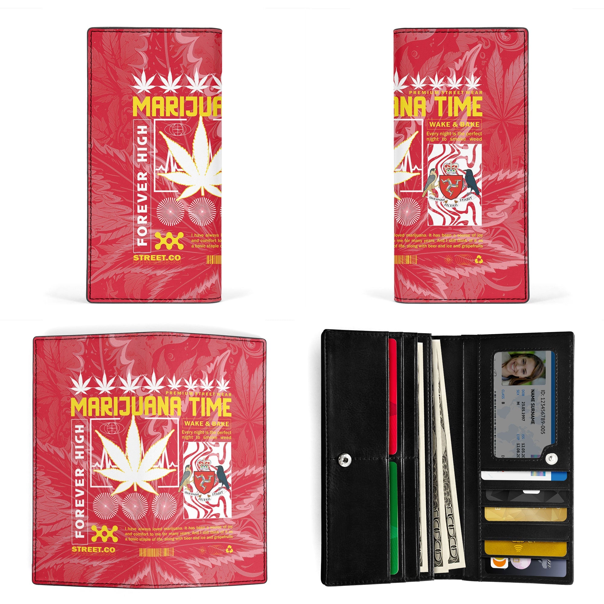 Isle of Man Leather Wallet Flag & Coat Of Arms Marijuanas Style