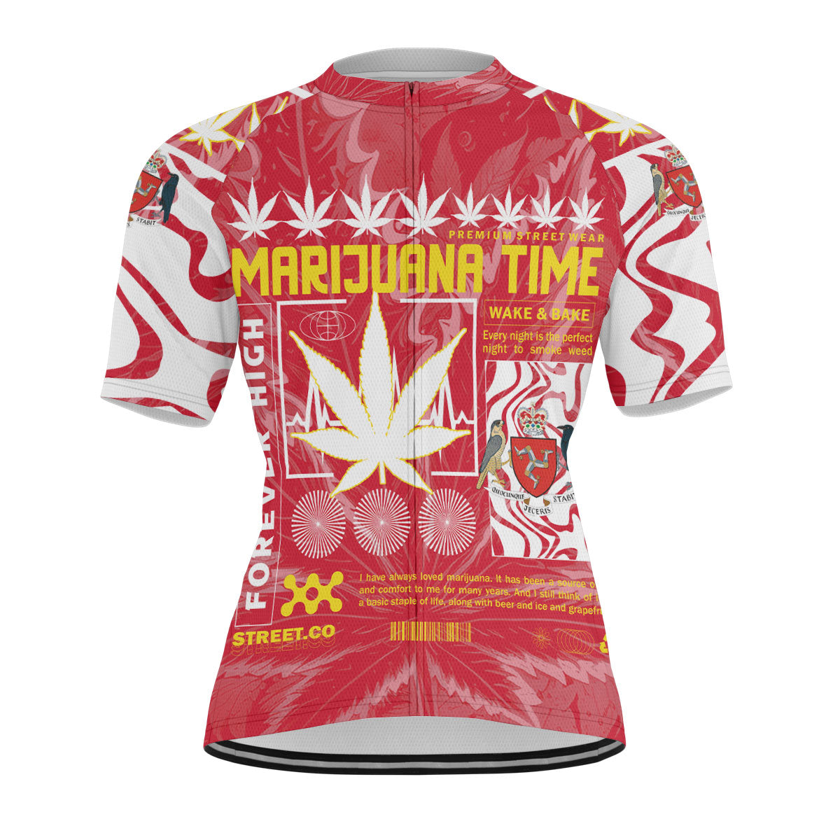 Isle of Man Men's Cycling Jersey Flag & Coat Of Arms Marijuanas Style