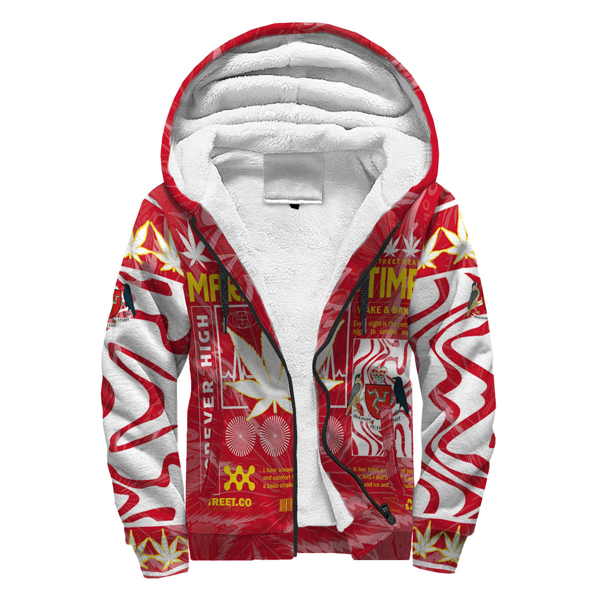 Isle of Man Sherpa Hoodie Flag & Coat Of Arms Marijuanas Style