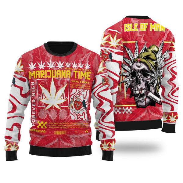 Isle of Man Ugly Sweater Flag & Coat Of Arms Marijuanas Style